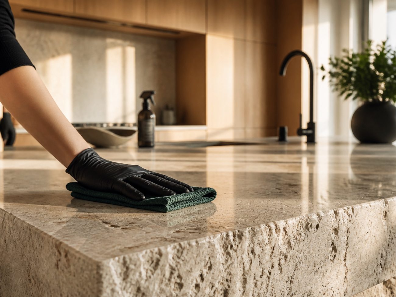 A kitchen counter being finished
