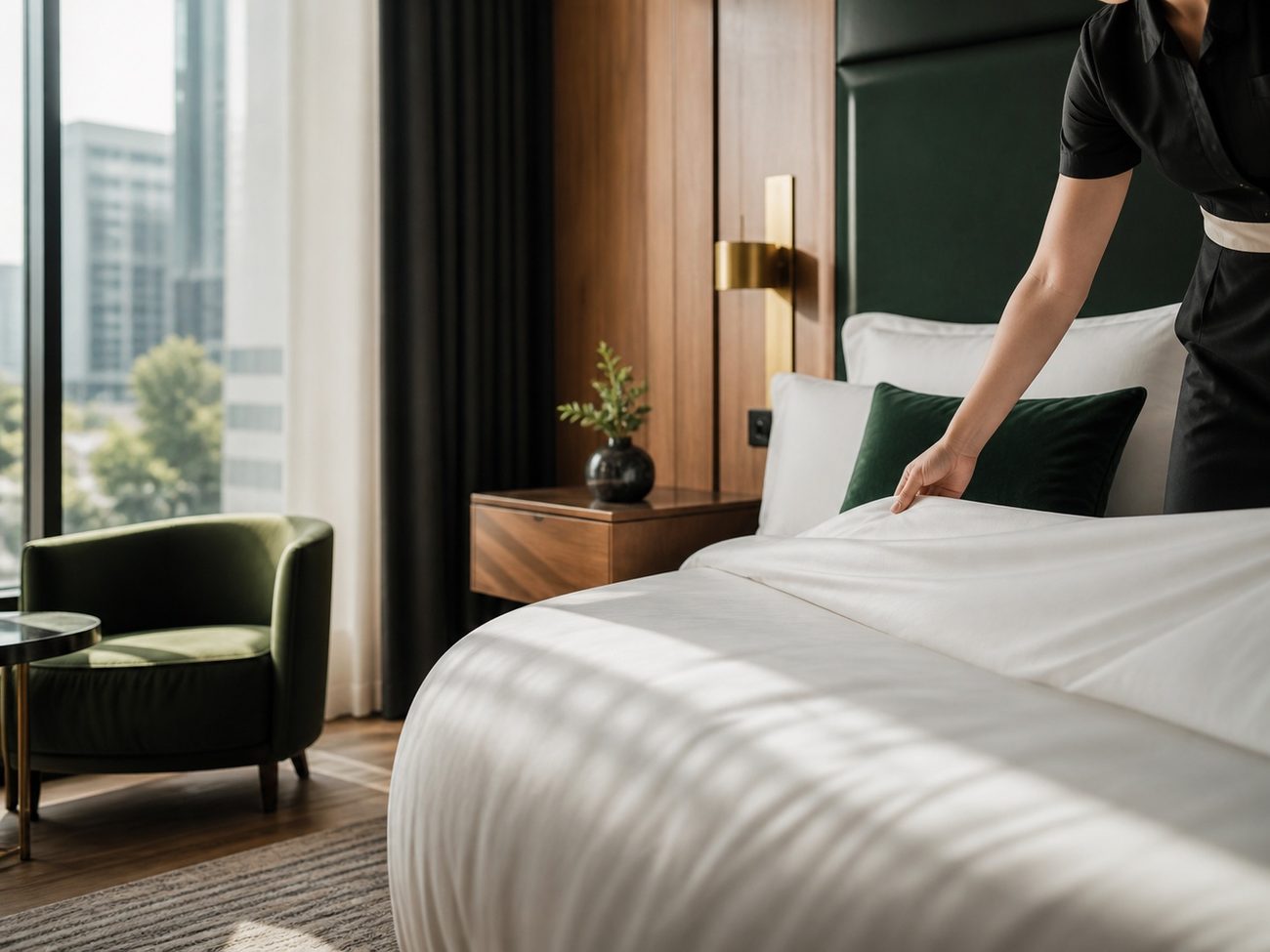 A bed being made to hotel standard